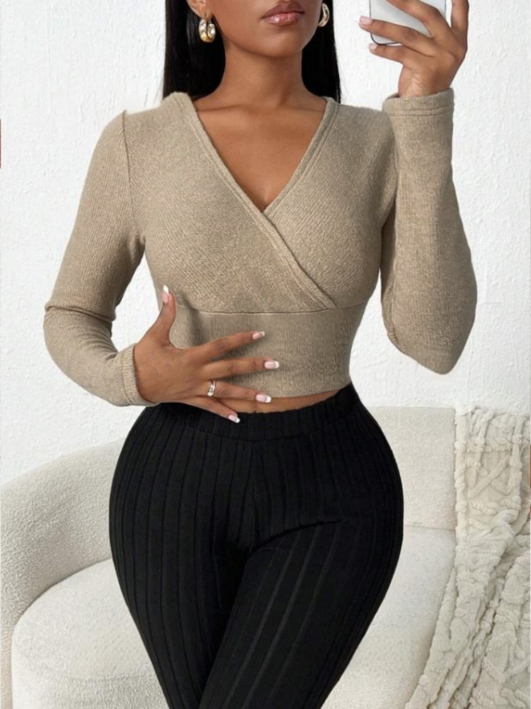 Women Long Sleeve Crop Top V N - Street Fashion Y2K ulasan dan harga
